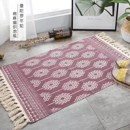 Hand Woven Home Entrance Hall Doormat Cotton Linen Carpet