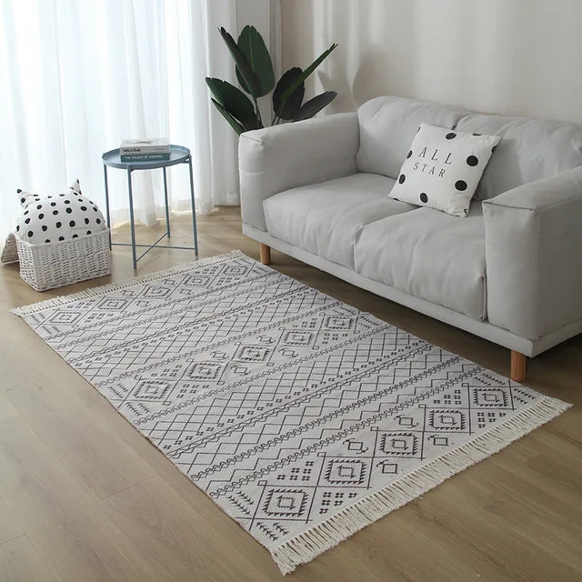 Nordic Rug for Living Room Cotton Linen Hand Woven BedroomTassel  Rug