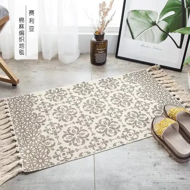 Nordic Cotton Washable And Linen Knit Ethnic Style Tassel Small Rug