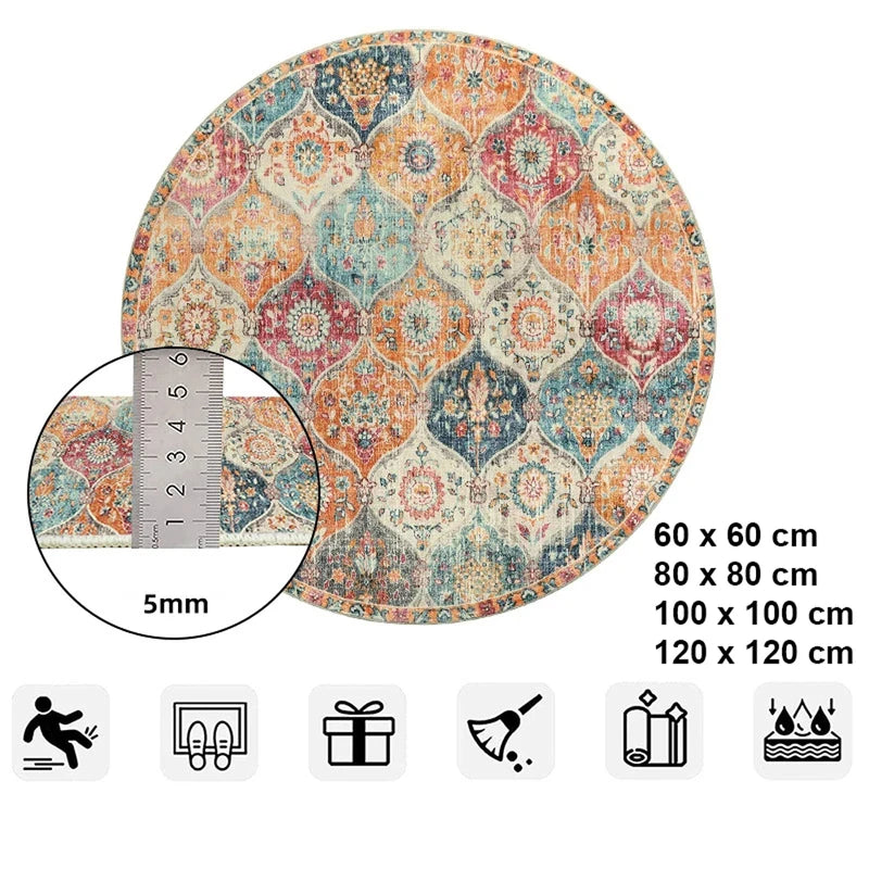 Bohemian Round Carpet for Living Room Anti Slip Super Soft Area Rug