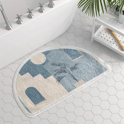 Plush Absorbent Bath Mat Morandi Style Semicircle Bathroom Rug