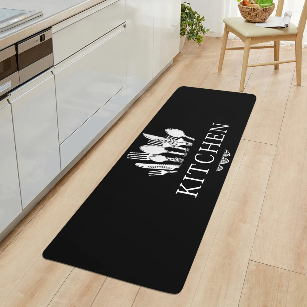 Kitchen Tableware Letter Print Balcony Door Anti Slip Rug