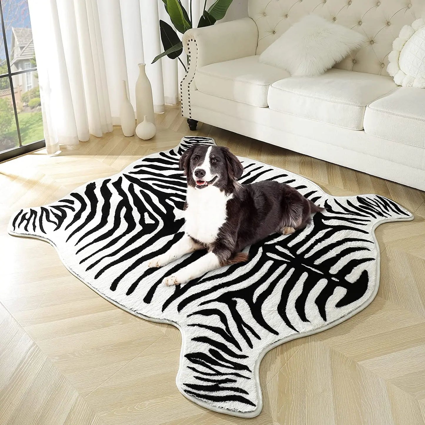 NOAHAS Zebra Print Rug Faux Fur Hide Rugs for Living Room Bedroom