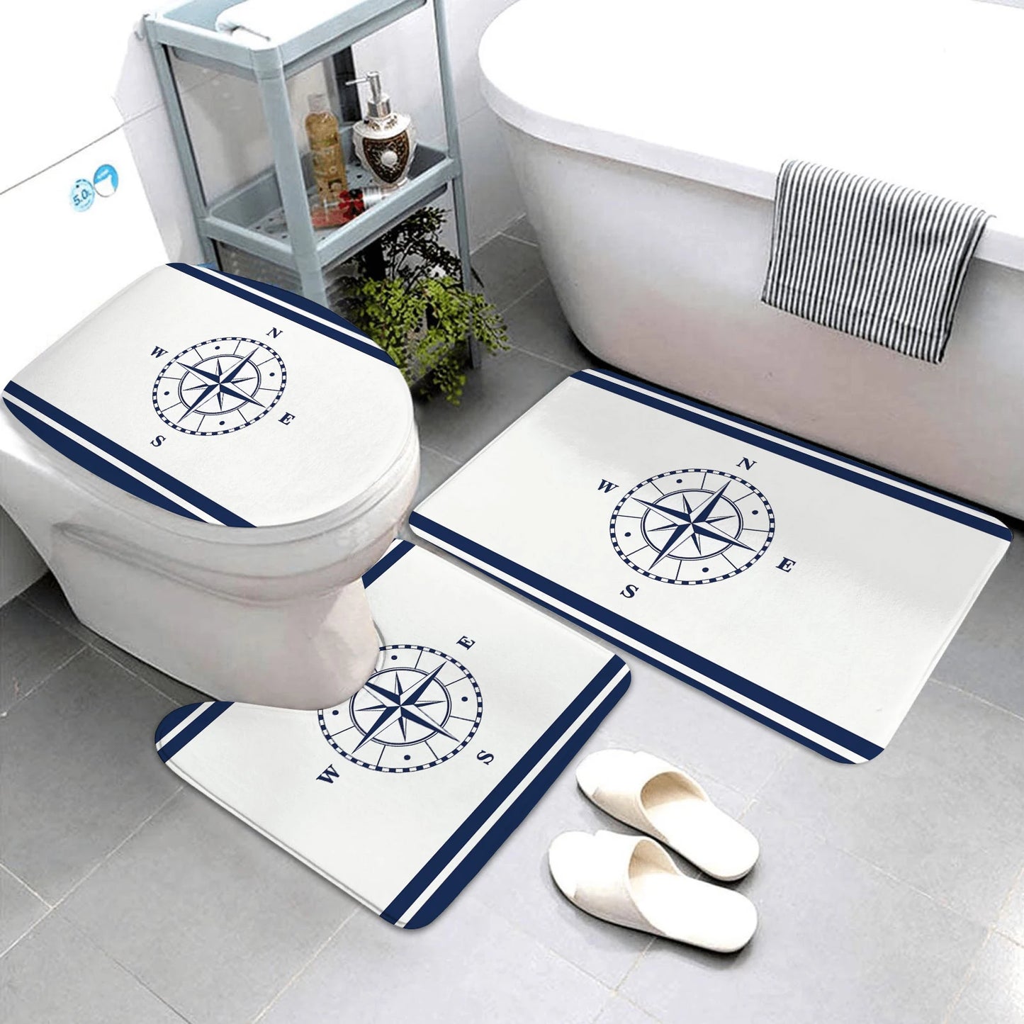 dark blue nautical series bathroom mat three-piece bathroom mat