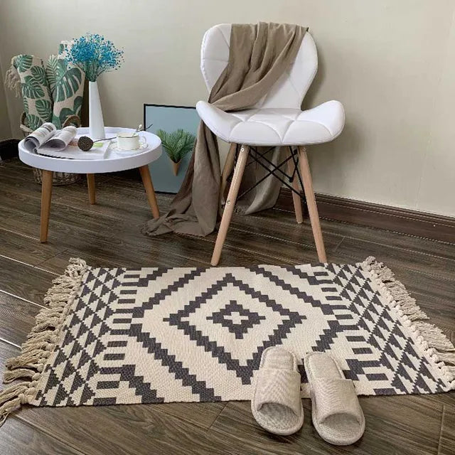 Cotton Tassel Home Weave Welcome Foot Pad Bedroom Study Room Floor Rug