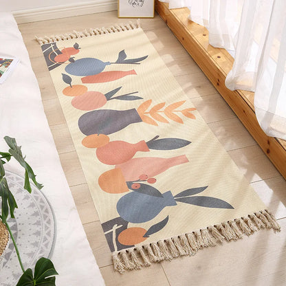 Handmade Cotton and Linen Tassel Ethnic Style Tassel Small Rug