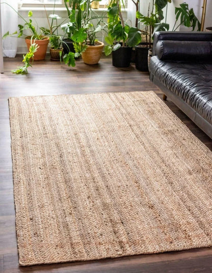 Jute Rectangle Natural Handmade Rustic Look Braided Style Rug