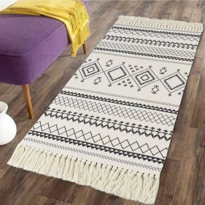 Nordic Cotton and Linen Knit Ethnic Style Tassel Small Rug