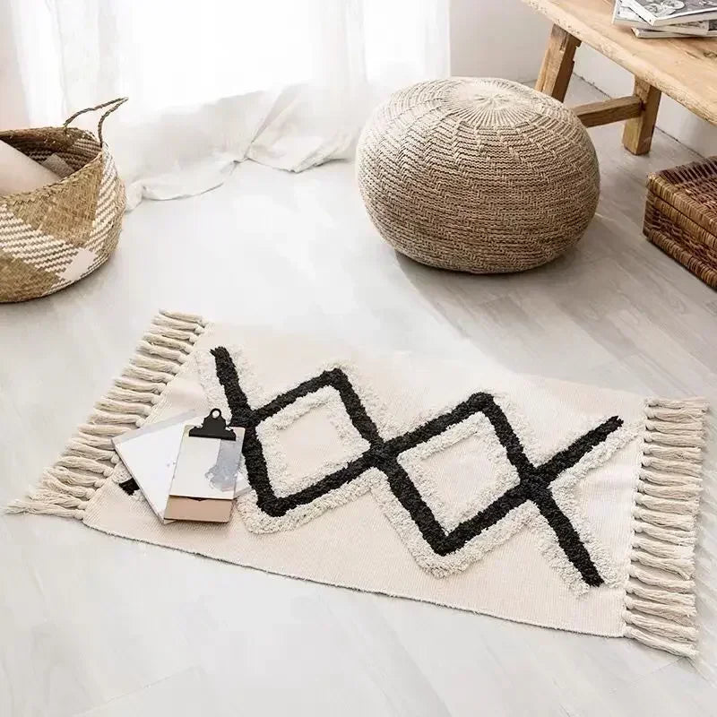 Hand Woven Home Entrance Hall Doormat Cotton Linen Carpet