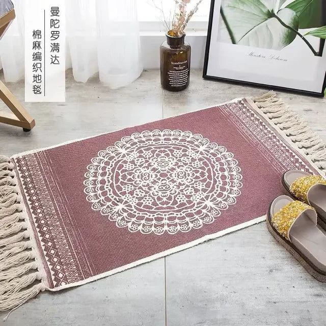 Nordic Cotton Washable And Linen Knit Ethnic Style Tassel Small Rug