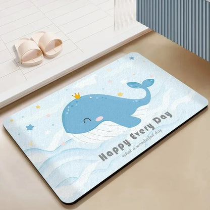 Cute Dolphin Printed Bath Mat Super Absorbent Shower Rug