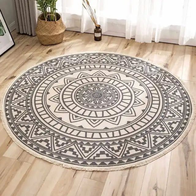 Mandala Round Nordic Bohemian Area Rugs Cotton Linen Tassels Rugs