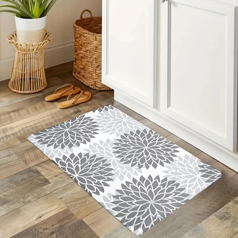 Grey print kitchen rug non-slip machine washable flannel rug