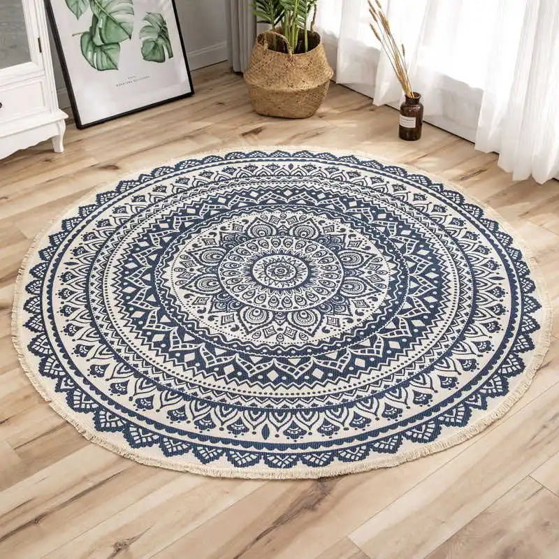 Mandala Round Nordic Bohemian Area Rugs Cotton Linen Tassels Rugs