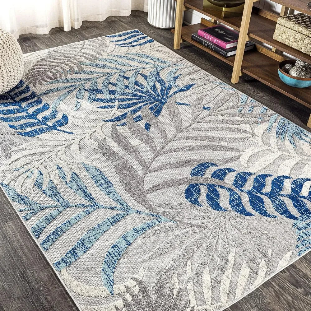 Outdoor Rug 9 X 12ft Easy-Cleaning Palm Leaves Outdoor Area Rug