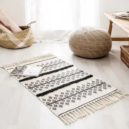 Hand Woven Home Entrance Hall Doormat Cotton Linen Carpet