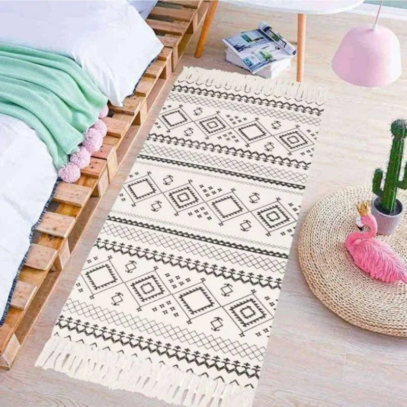 Nordic Cotton and Linen Knit Ethnic Style Tassel Small Rug