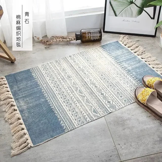 Nordic Cotton Washable And Linen Knit Ethnic Style Tassel Small Rug