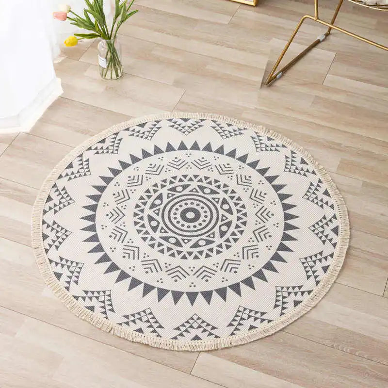 Mandala Round Nordic Bohemian Area Rugs Cotton Linen Tassels Rugs