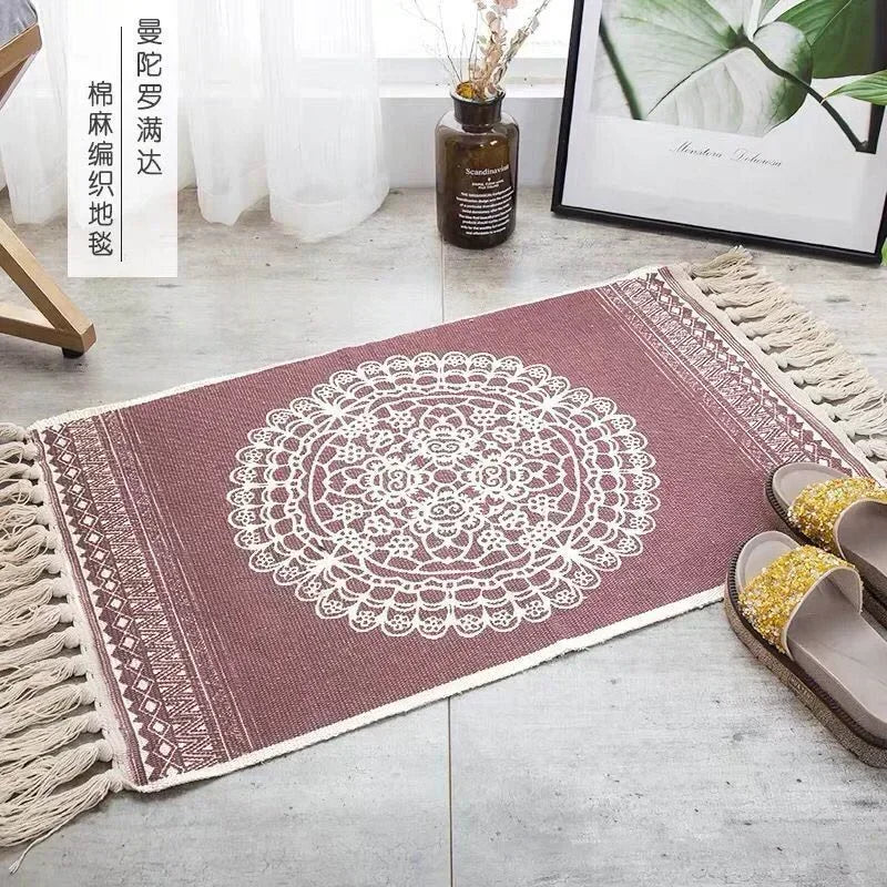 Hand Woven Home Entrance Hall Doormat Cotton Linen Carpet