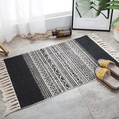 Nordic Cotton Washable And Linen Knit Ethnic Style Tassel Small Rug