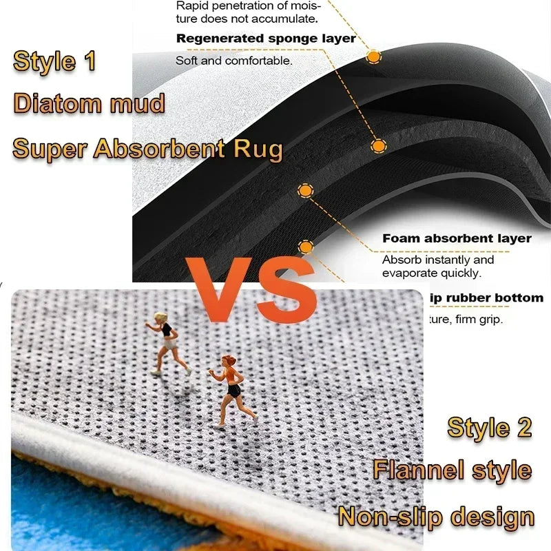 Concise Black Bath Mat Diatom Mud Non-slip Super Absorbent Rug