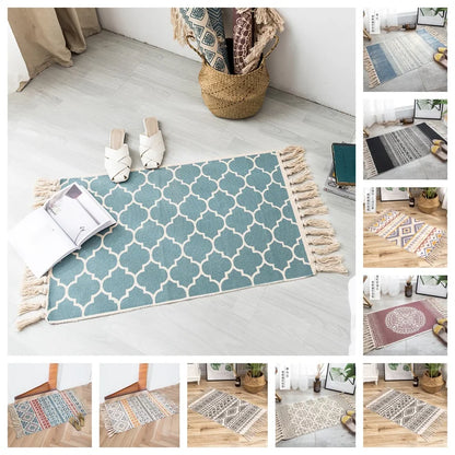 Hand Woven Home Entrance Hall Doormat Cotton Linen Carpet