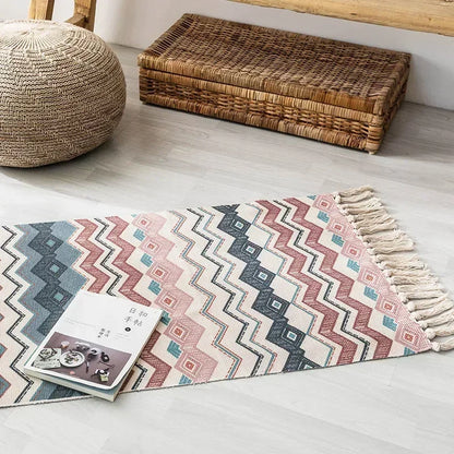 Hand Woven Home Entrance Hall Doormat Cotton Linen Carpet