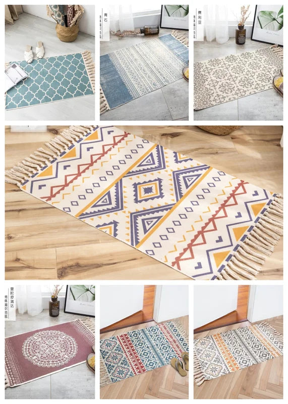 Hand Woven Home Entrance Hall Doormat Cotton Linen Carpet