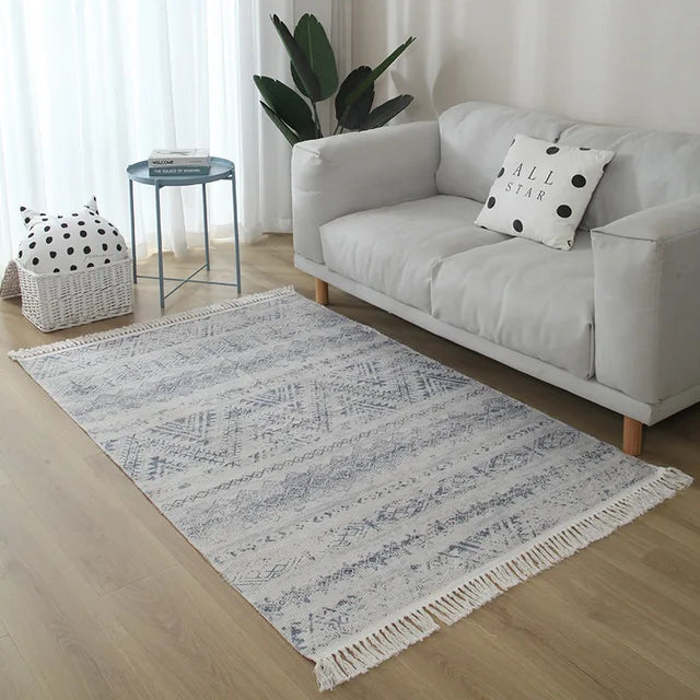 Nordic Rug for Living Room Cotton Linen Hand Woven BedroomTassel  Rug