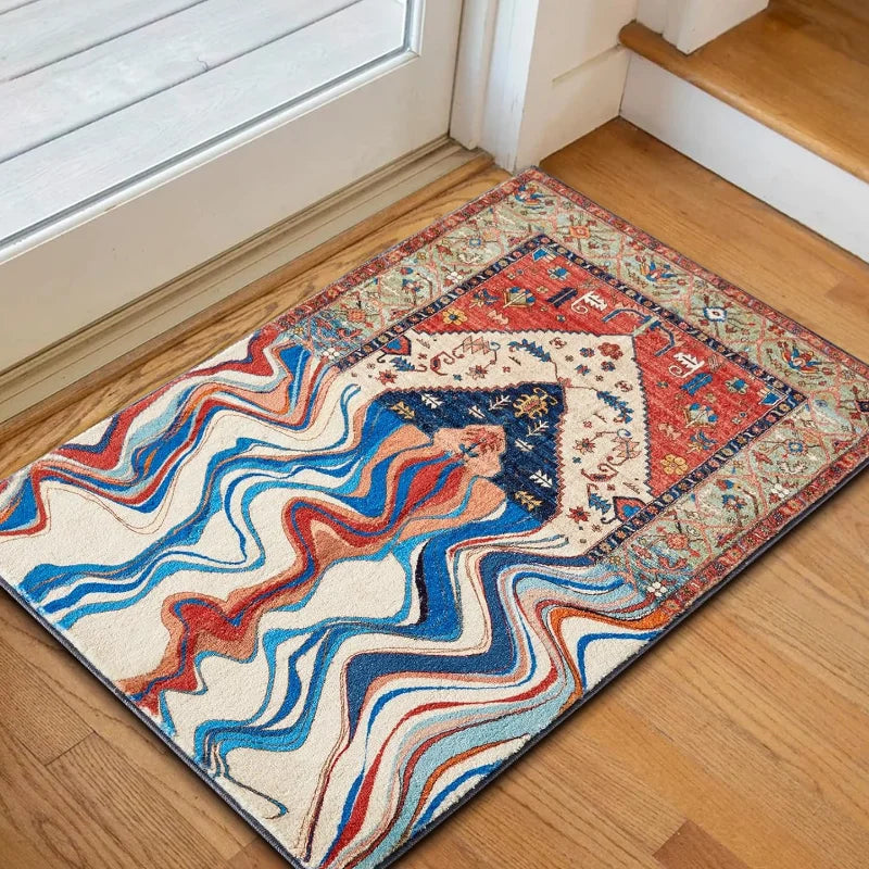 VIKAMA Bohemian Faux Cashmere Rug Non-Slip Vintage Tribal Rug