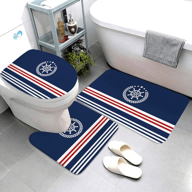 dark blue nautical series bathroom mat three-piece bathroom mat