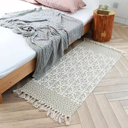 Nordic Cotton and Linen Knit Ethnic Style Tassel Small Rug