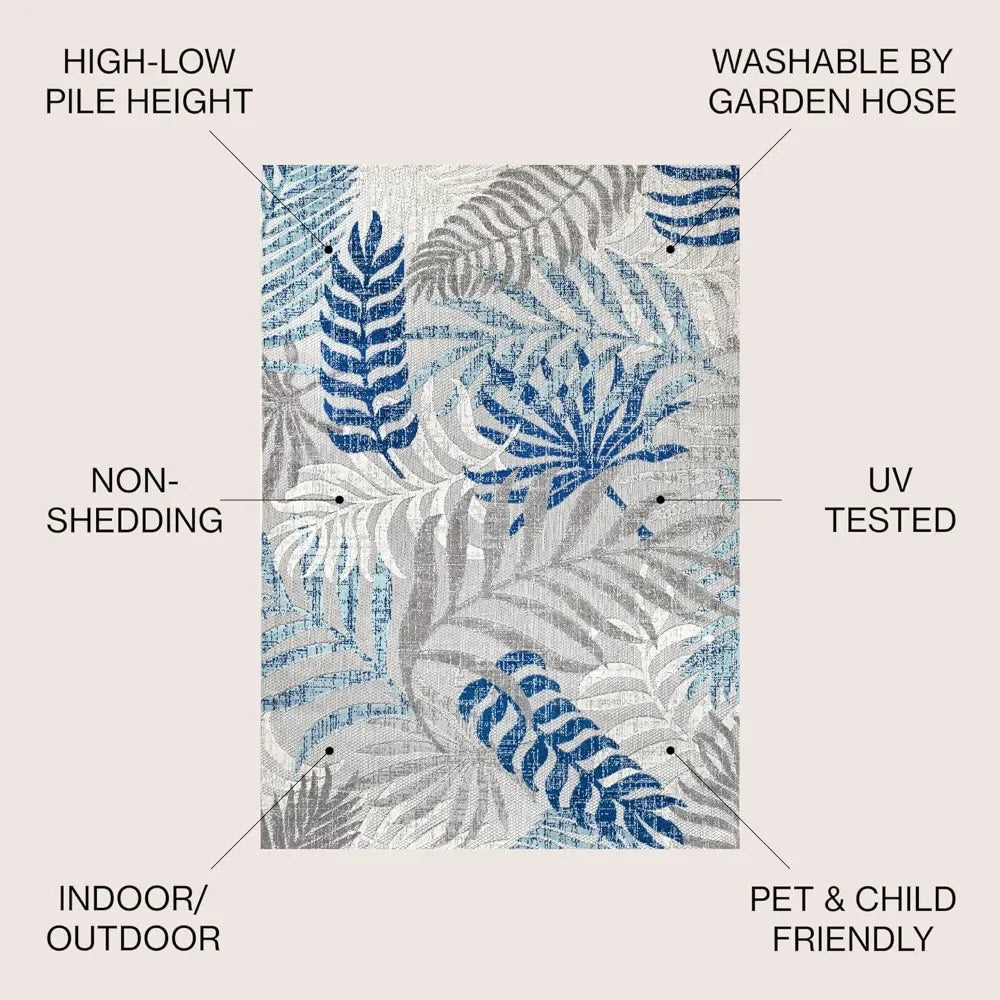 Outdoor Rug 9 X 12ft Easy-Cleaning Palm Leaves Outdoor Area Rug