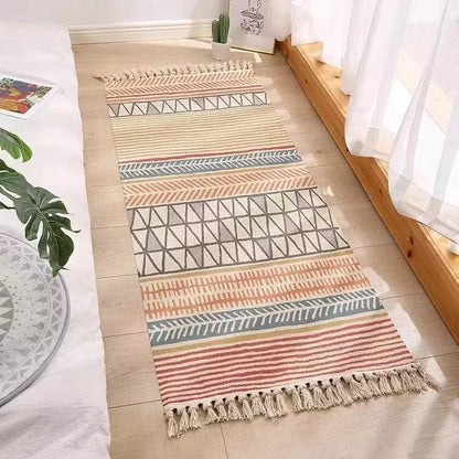 Nordic Cotton and Linen Knit Ethnic Style Tassel Small Rug