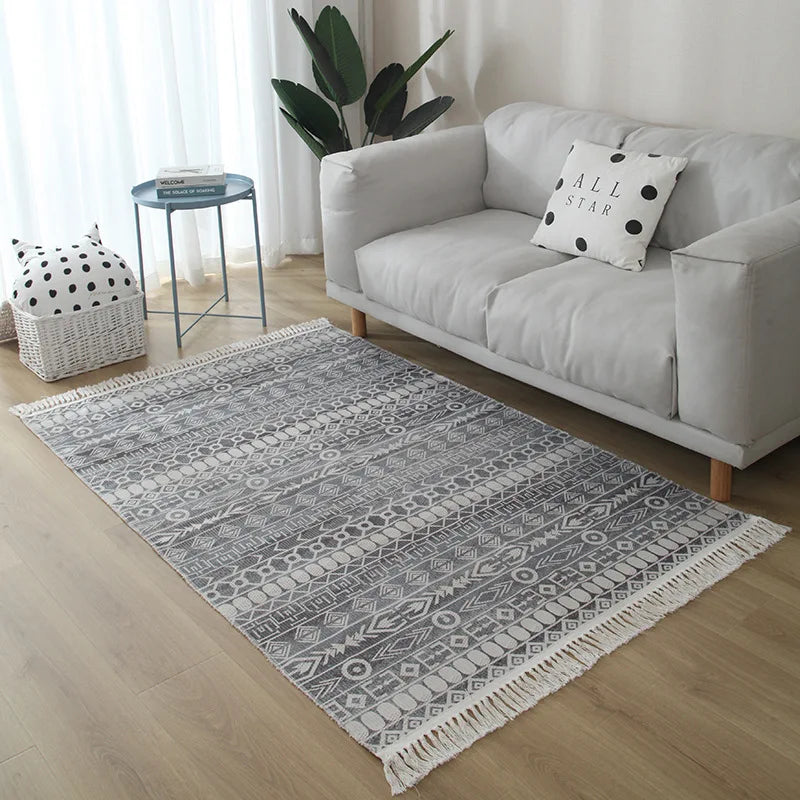 Nordic Rug for Living Room Cotton Linen Hand Woven BedroomTassel  Rug