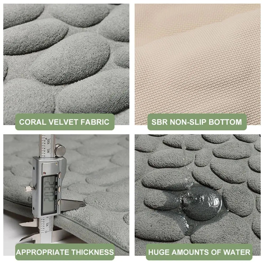 Cobblestone Embossed Bath Mat Non-slip Water Absorption Washable Mat