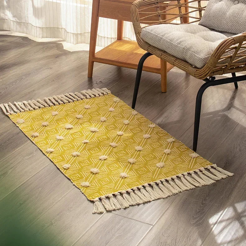 Hand Woven Home Entrance Hall Doormat Cotton Linen Carpet