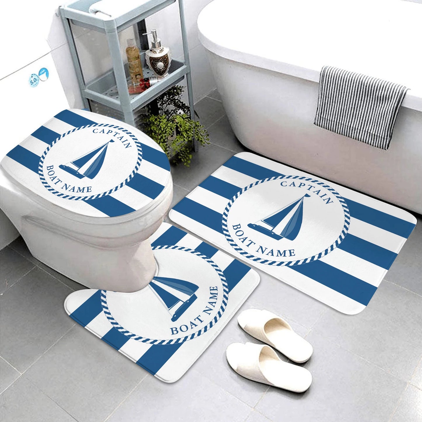 dark blue nautical series bathroom mat three-piece bathroom mat