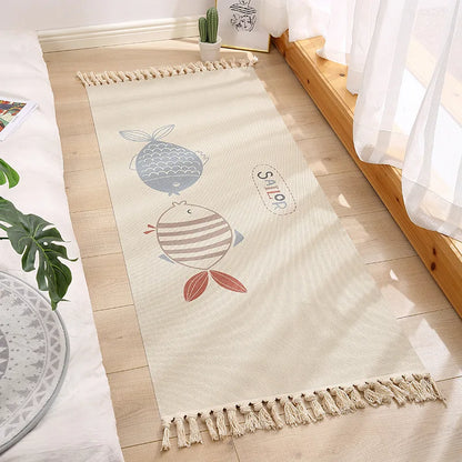 Handmade Cotton and Linen Tassel Ethnic Style Tassel Small Rug