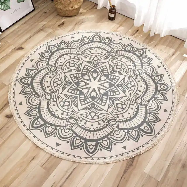 Mandala Round Nordic Bohemian Area Rugs Cotton Linen Tassels Rugs