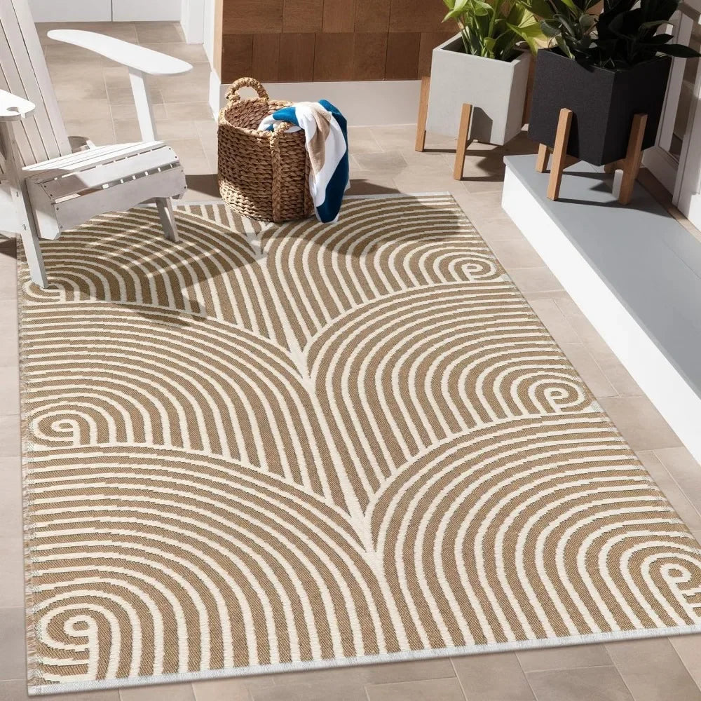 Outdoor Area Washable Indoor Tan Cotton Woven Living Room Rug