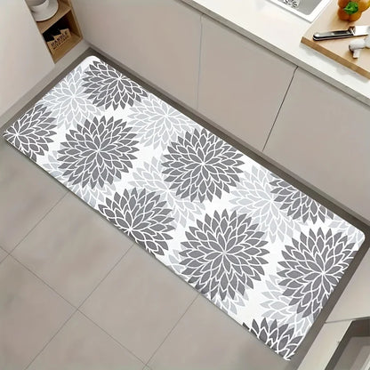 Grey print kitchen rug non-slip machine washable flannel rug