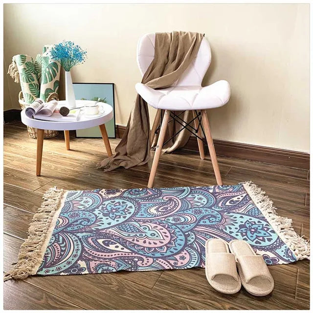 Cotton Tassel Home Weave Welcome Foot Pad Bedroom Study Room Floor Rug