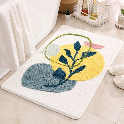 Non-Slip Bath Mat Rug Boho Plant Art Abstract Leaves Bathroom Rug