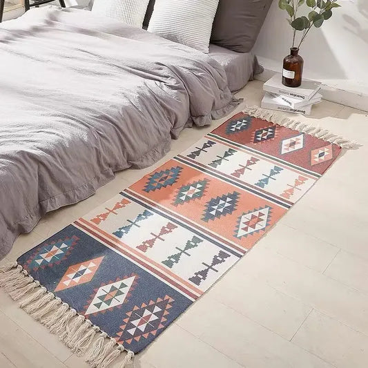 Nordic Moroccan Printed Hand-woven Cotton Linen Floor Modern Decor Rug