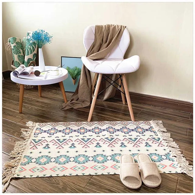 Cotton Tassel Home Weave Welcome Foot Pad Bedroom Study Room Floor Rug