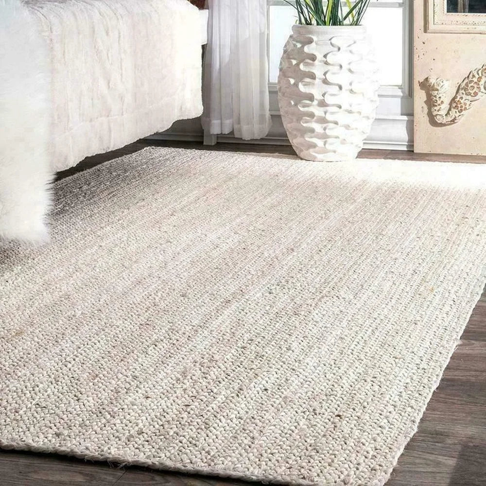 White Runner Rug 100% Natural Jute Braided Style Handmade Rug