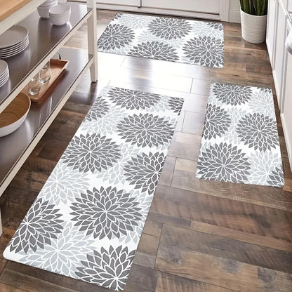 Grey print kitchen rug non-slip machine washable flannel rug