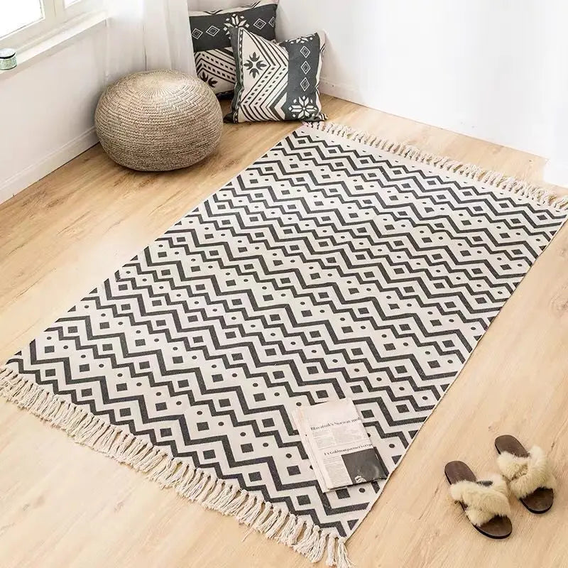 luxury Large rectangle Home Boho style decor Cotton linen Thicken Rug